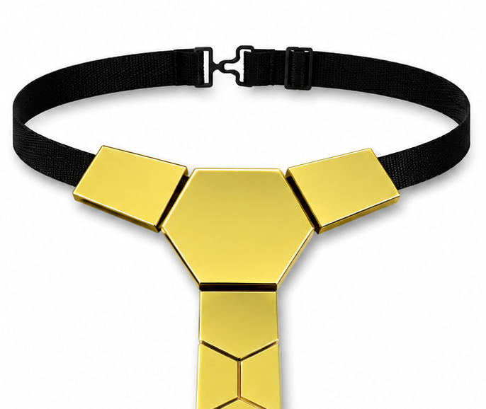 Aura Tie Gold — mirror-finish acrylic tie by Louidor, styled